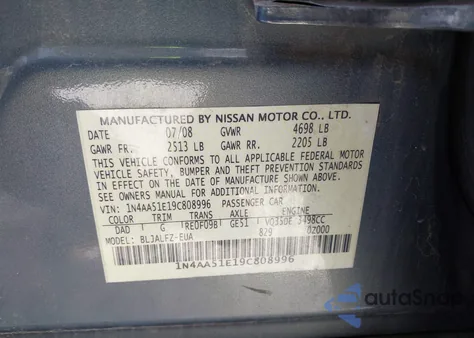 2009 Nissan Maxima 3.5 Sv z USA, uszkodzony, nr VIN 1N4AA51E19C808996